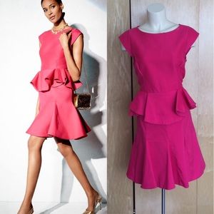 Halston Cap-Sleeve Structured Tiered Flounce Dress